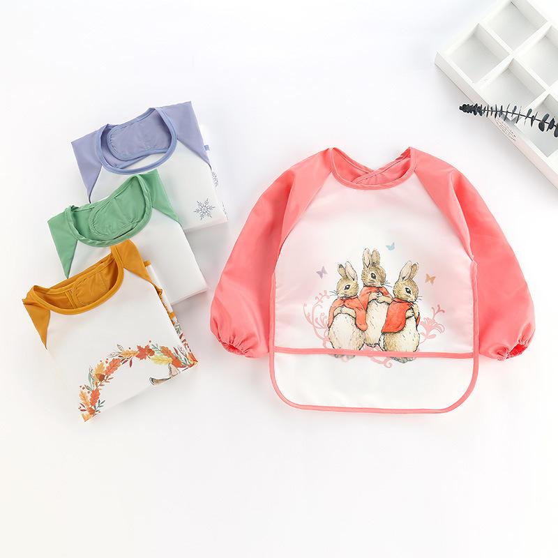 Product Introduction of Cute Baby Bibs Toddler Baberos Bavoir Waterproof Long Sleeve Apron Cartoon Animals Children Feeding Smock Bib Baby Stuff 0-3Y 0
