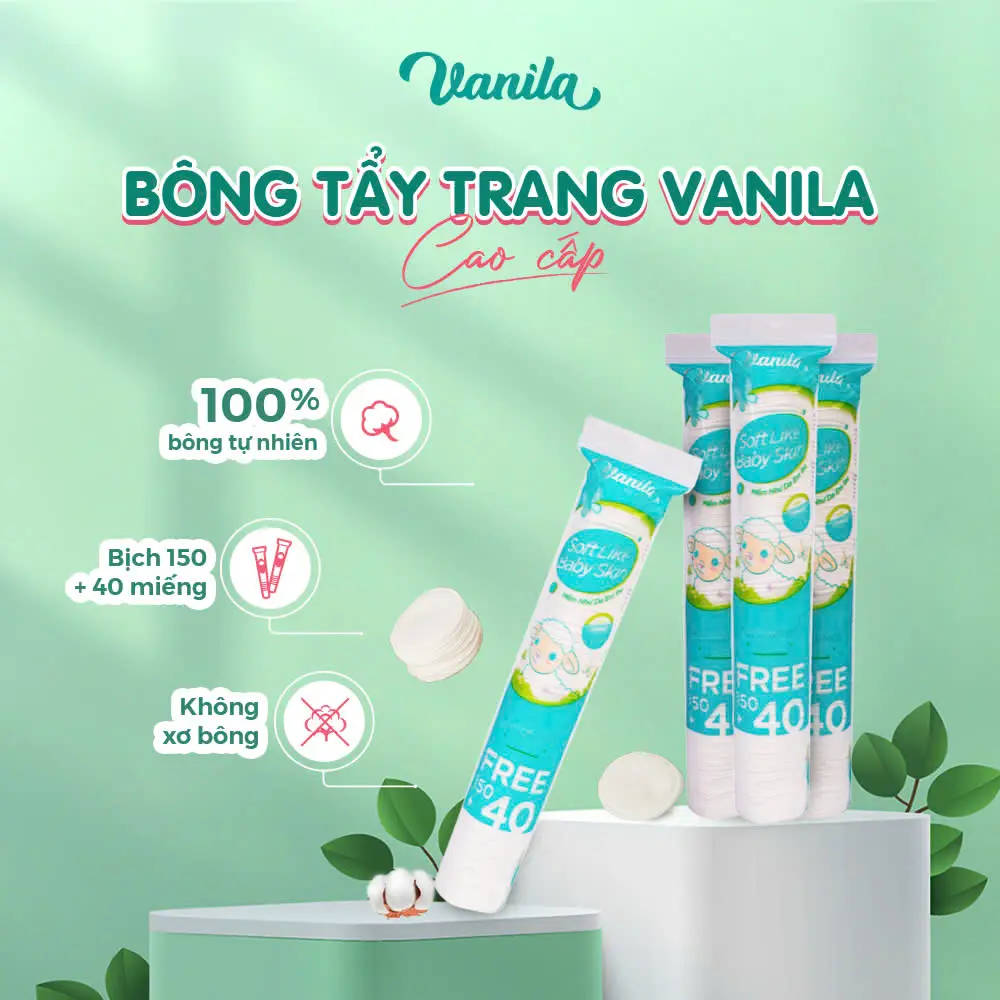 [ DEAL MỞ BÁN  MUA 2 TẶNG 1 ] Bông tẩy trang VANILA 3 lớp siêu mềm mại không xơ bông không bong viền