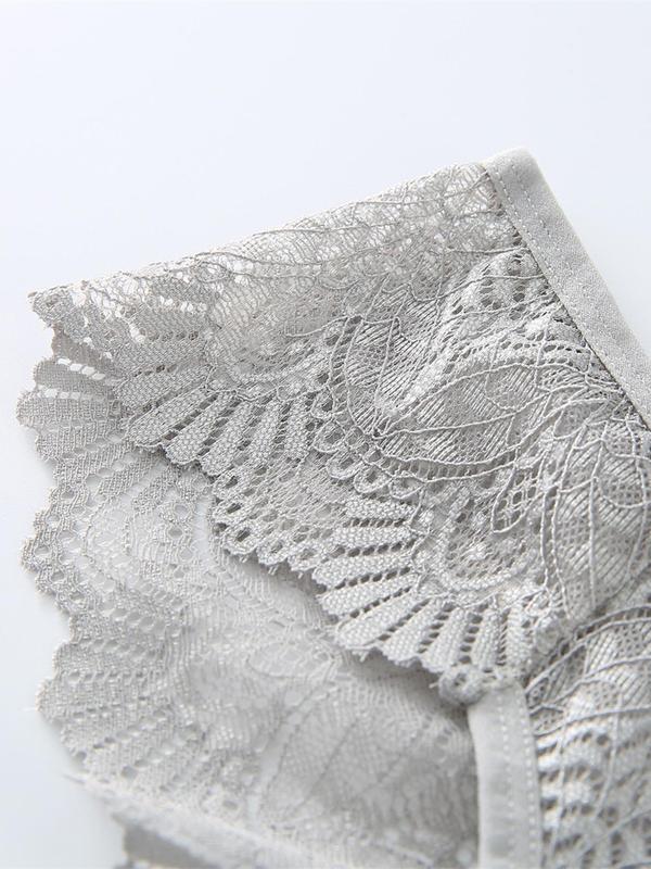 Women's 4pcs Scallop Trim Lace Panties, Solid Color Low Rise Comfort Knickers, Ladies Briefs, Women's Lingerie & Underwear 6