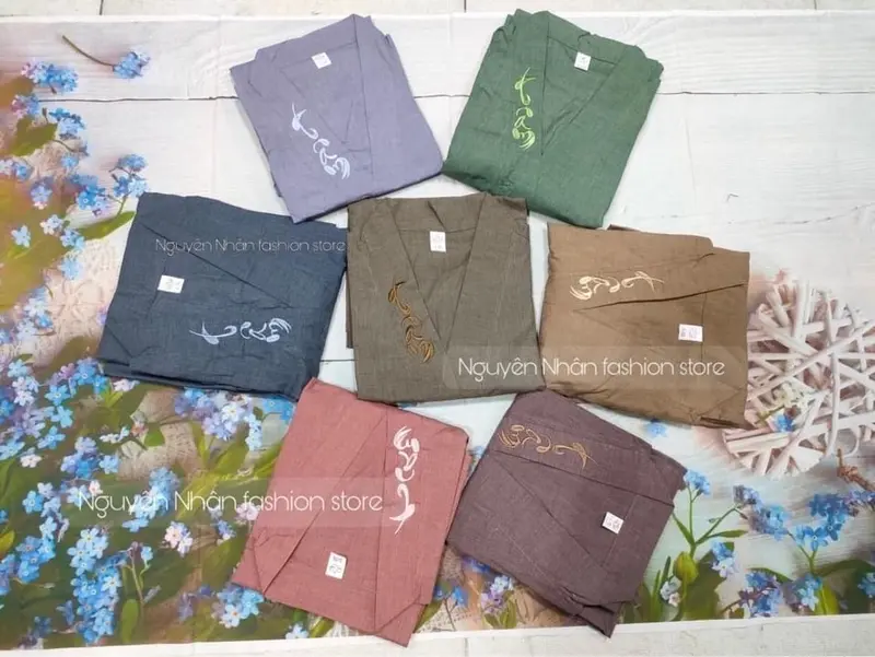 ĐỒ LAM ĐI CHÙA - MẪU NAM THIỀN THÊU Cổ- DÀNH CHO NAM Menswear Áo Cổ Tròn Sơ Mi 2