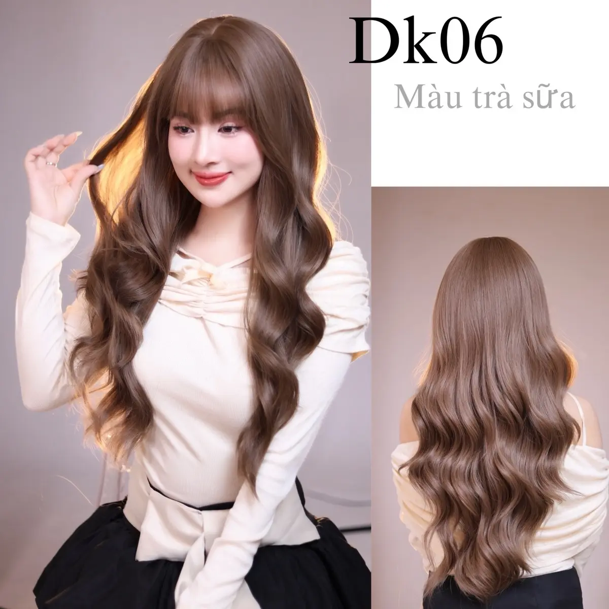 MÃ DK06 DỆT KIM PHIÊN BẢN MỚI DA ĐẦU TỰ NHIÊN xoăn dợn nhiều dài 60cm  ( kèm theo lược + dưỡng + lưới) chất liệu được làm bằng sợi tơ dùng được nhiệt độ nóng 120-140 độ có thể gội được