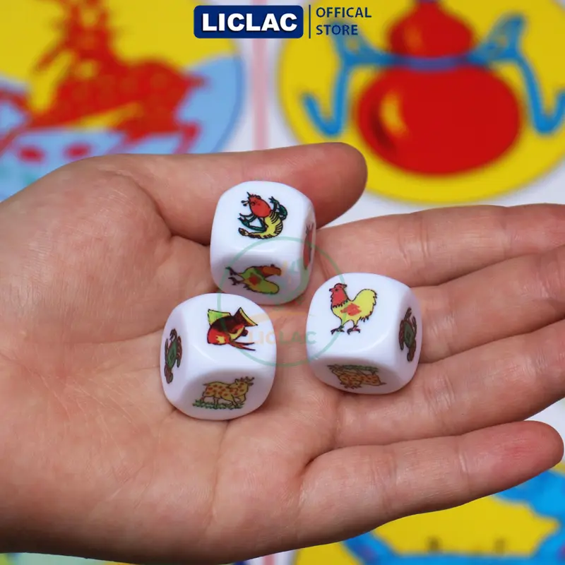 Bộ Bầu Cua Tôm Cá gồm Bàn Nhựa và 3 Xúc Xắc đá hàng Việt Nam chất lượng cao, Đồ chơi dân gian, Đồ chơi lắc bầu cua vui vẻ ngày tết, Boardgame giá rẻ - LICLAC 4