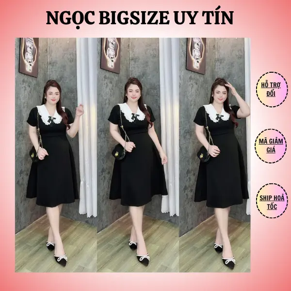 Váy Cổ Viền Ren Dáng Dài Đính Nơ Cài Hách Dáng Bigsize 55 KG - 95KG