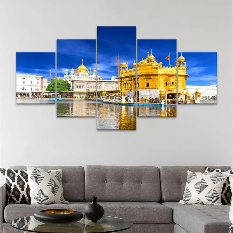 Sikh Temple Architecture Pattern Canvas Unframed Painting, 5 Counts/set Modern Wall Art, Wall Decor for Home Living Room Bedroom Office, Ornaments 4