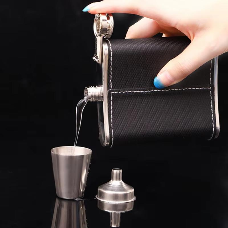 Drinkware 7oz Leather Cover Hip Flask Stainless Steel Unbreakable Whisky Flagon Durable Drop-resistant Liquor Pocket Winter 5
