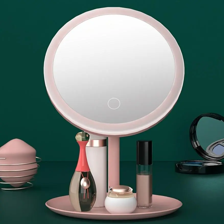 3 Colors LED Makeup Mirror, Portable Folding Makeup Mirror with Storage Tray, Desktop Fill Light Mirror for Student Dormitory