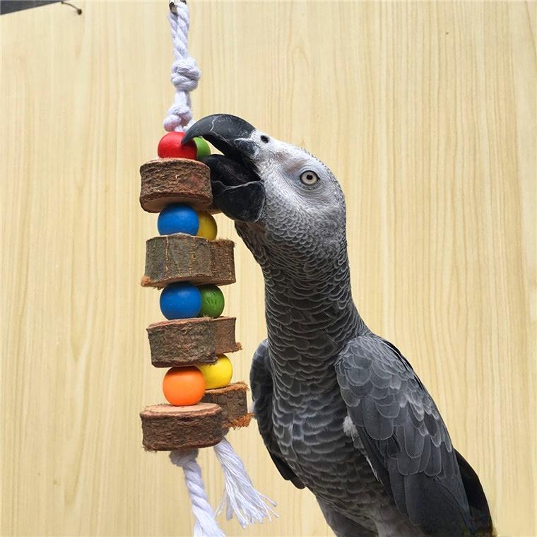 Curated visual reference: Rope Hanging Wooden Macaw Cage Reference: Natural Wooden Bird Parrot Colorful Toys Chew Bite Hanging Cage