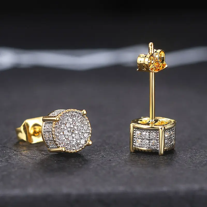 HipHop Stud Earrings For Men Punk Jewelry Iced Out Zircon Retro Women Accessories OHE003