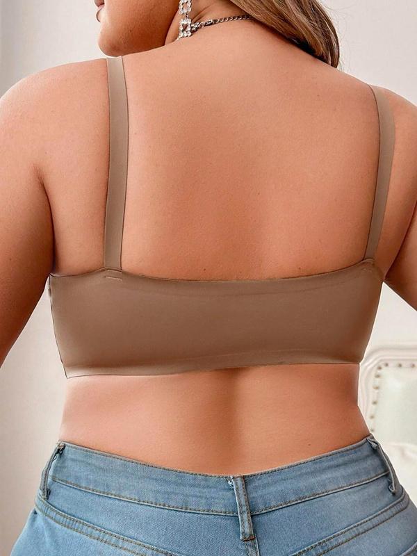 【Plus Size】 Solid Adjustable Strap Wireless Push Up Bra, Casual Comfortable Breathable Lingerie Top for Daily Wear, Women's  Underwear for All Seasons 7
