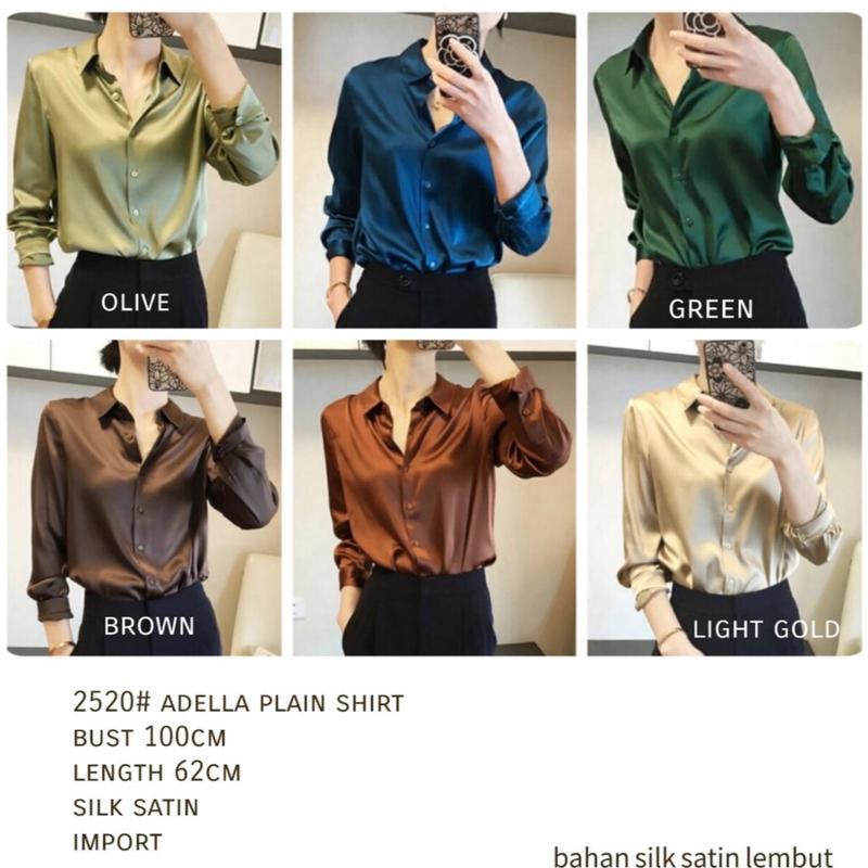 Three M 2520 Atasan kemeja blouse adella pain shirt import original terbaru new terlaris satin nyam murah sexy Katun Bunga Polos Slim-fitting 6
