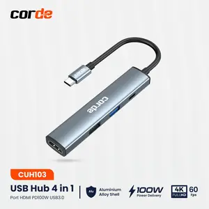 CORDE USB Hub Type C 4IN1 Port HDMI 4K FHD + PD 100W Aluminium Alloy for MacBook Thunderbolt 3 Laptop