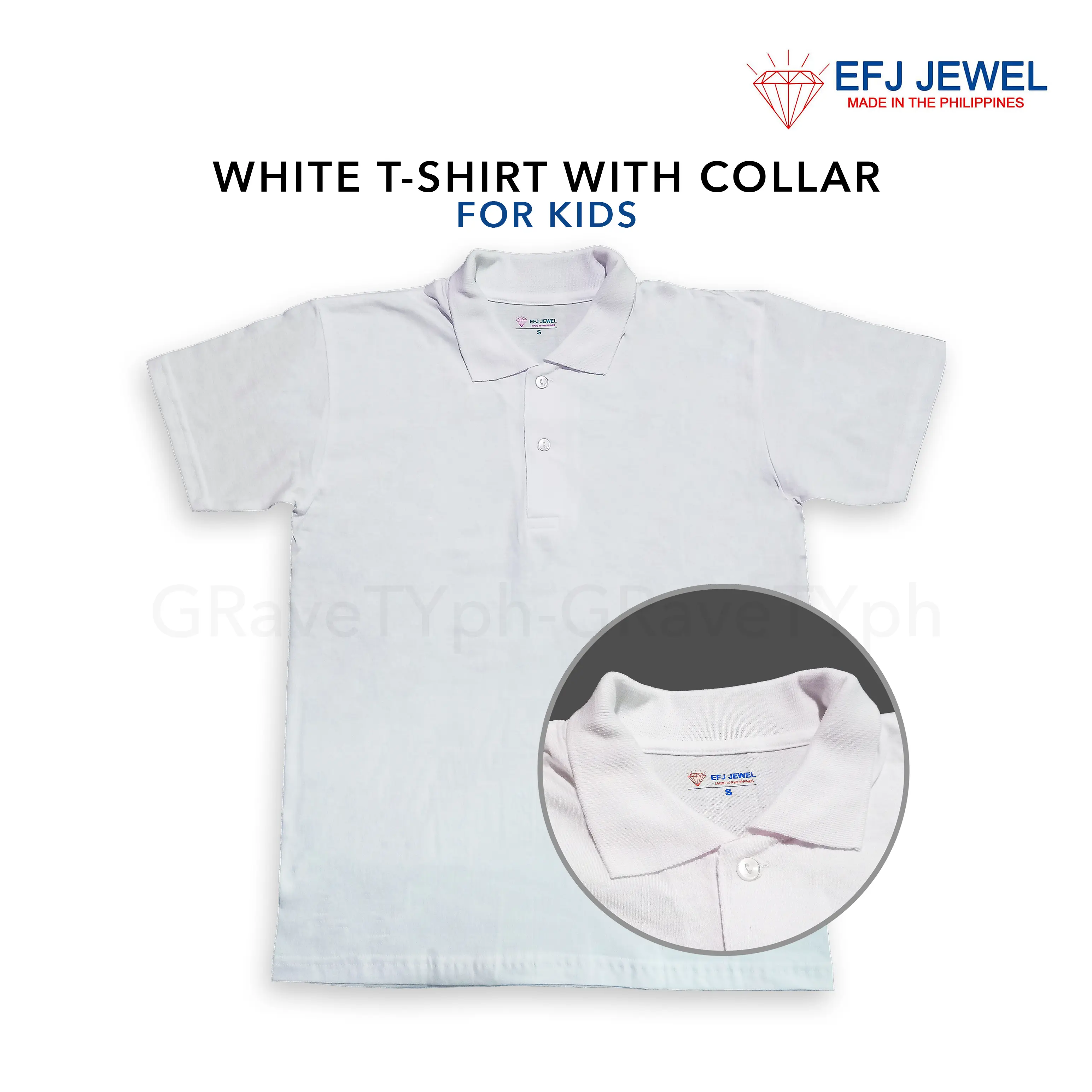T-SHIRT with COLLAR white for Kids / Teens - EFJ Jewel Brand Polo shirt Uniform Tshirt