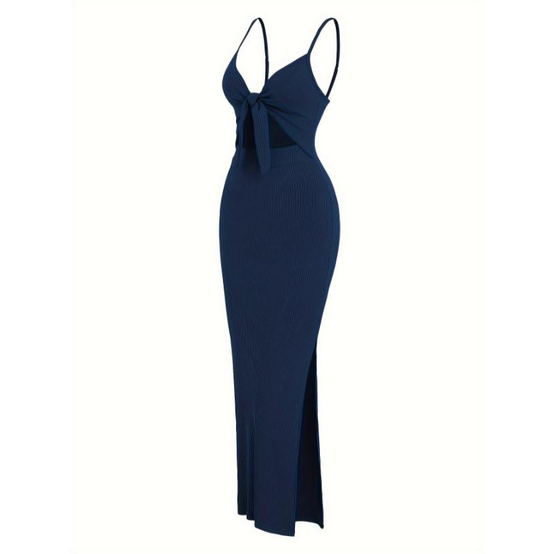 Sleeveless V-neck Knot Front Cami Dress,  Cut Out Split Hem For  & , Women's Clothing 6
