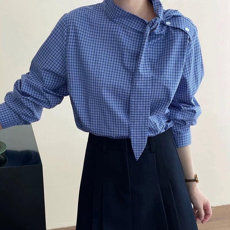 (SP MỚI) Bila Shirt - B.Y Tea | Áo kiểu nữ sọc caro phối cổ 0