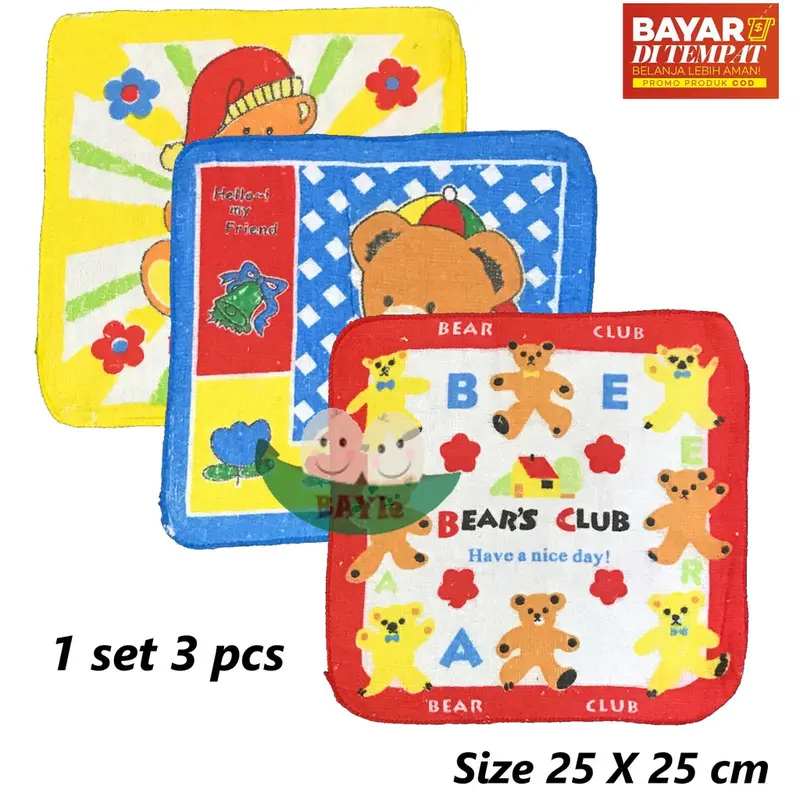 BAYIe - 3 Pcs Sapu Tangan Handuk/Handuk muka/Lap Mulut Anak Motif RANDOM 1