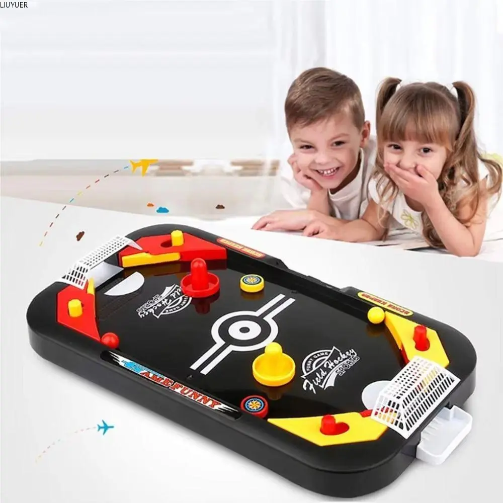 LIUYUER Table Hockey Game Plastic Soccer Board Game Toys Educational Board Games Desktop Soccer Ice Table Game 2 in 1 Interactive Kids Air Hockey Toy Playing Prop