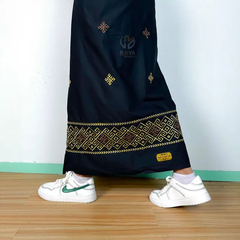 sarung bordir wadimor motif Arabic bordir dewasa Katun Lembut pintu aceh Muslim Pria Hitam Navy songket timbul putih santri 5