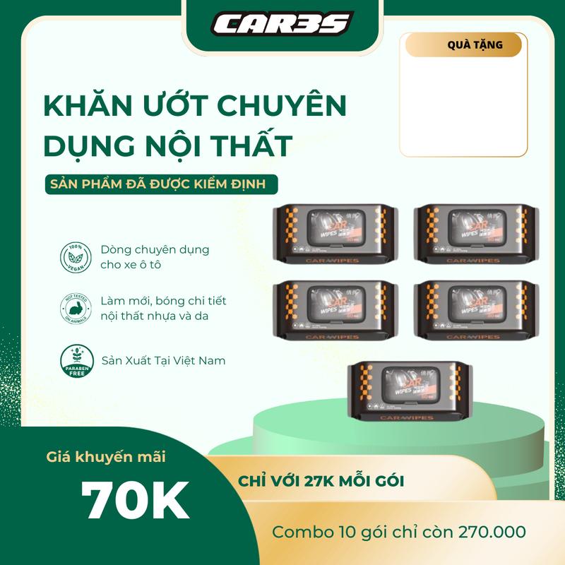 CAR3S - Combo 5 Hộp khăn ướt chuyên dụng vệ sinh nội thất ô tô - làm mới và bóng nội thất oto