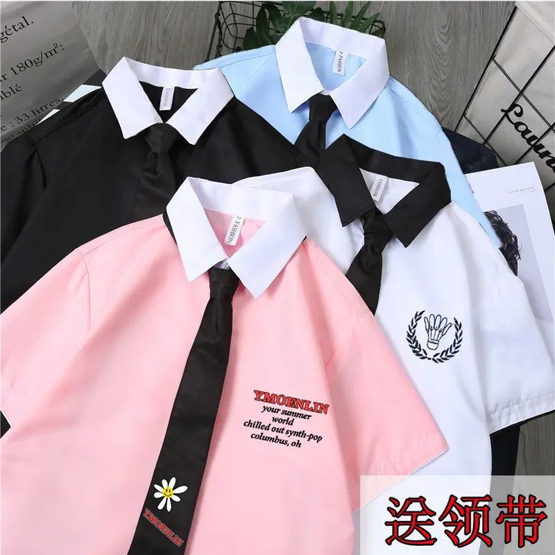 Áo Sơ Mi + Cà Vạt 2024] Áo Sơ Mi Trắng Đẹp Trai T Hợp Thời Trang Cho Nam Phong Cách Preppy Học Sinh Đẹp Trai Xu Hướng Dáng Rộng Phong Cách Hàn Quốc ngắn Tay Trang Phục Công Sở Thời Trang Cho Nam 8