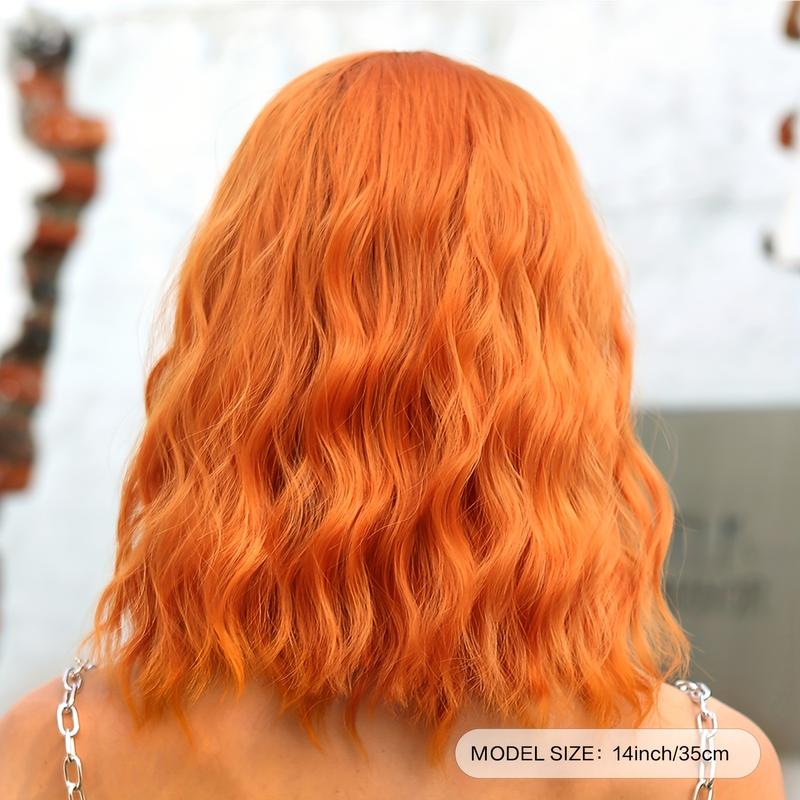 14 Inches Long Curly Orange Wigs with Bangs Synthetic Wigs Women'S Wigs for Daily or Cosplay Use 6
