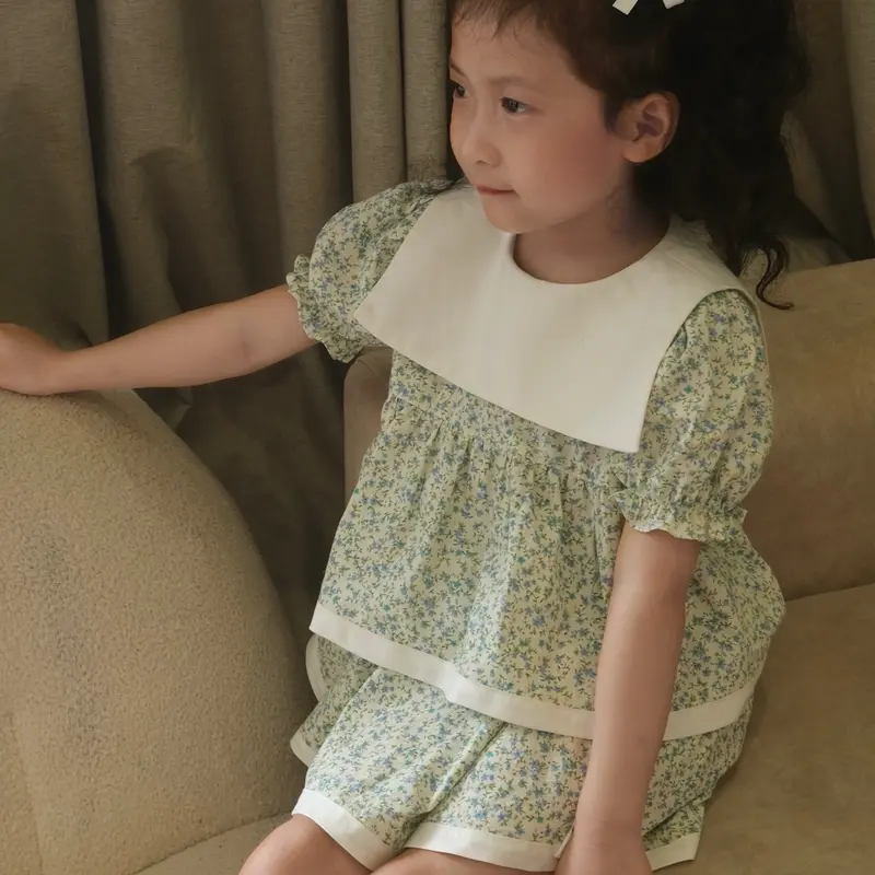 Set váy thô hoa nhí xanh cho bé - Pe.titi 0