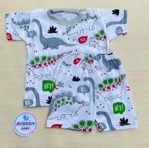 AYAKAN BABY - Setelan Baju Bayi Oblong Pendek Bayi Kaos Oblong Bayi Baju Lucu Bayi Piyama Bayi Katun Newborn Biru