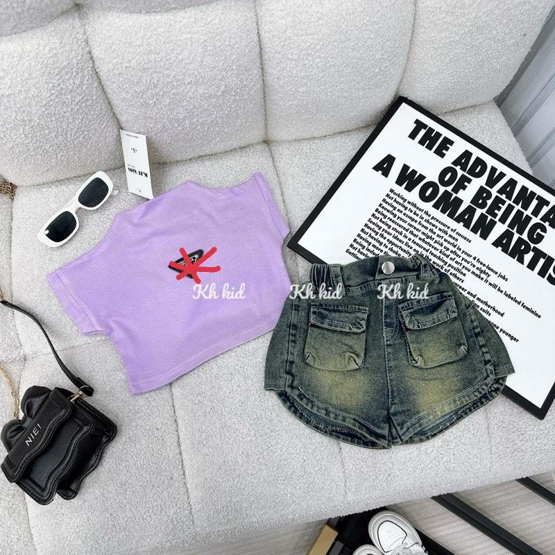 Bộ áo thun kèm tag và quần short túi hộp siêu đáng yêu cho bé gái diện hè năng động