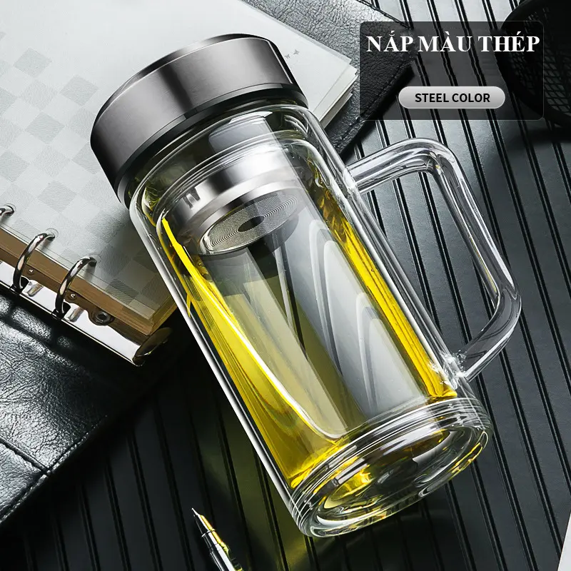 [Giá Sốc] Cốc thủy tinh hai lớp pha trà BT0022, Cốc pha trà thủy tinh có lõi lọc, Dung tích 350ml-550ml 3