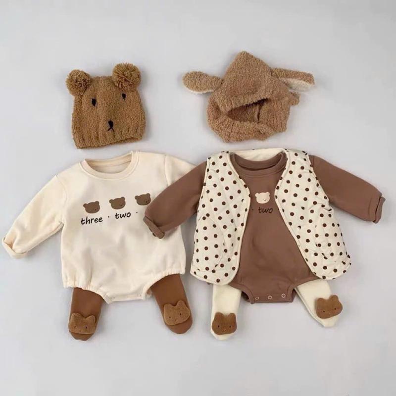 [ Body + Quần Tất ] Bộ Body Dài Tay Bodysuit Áo Liền Quần Cho Bé Trai Bé Gái M7.12.24-1 Jumpsuit - Màu Nâu Be