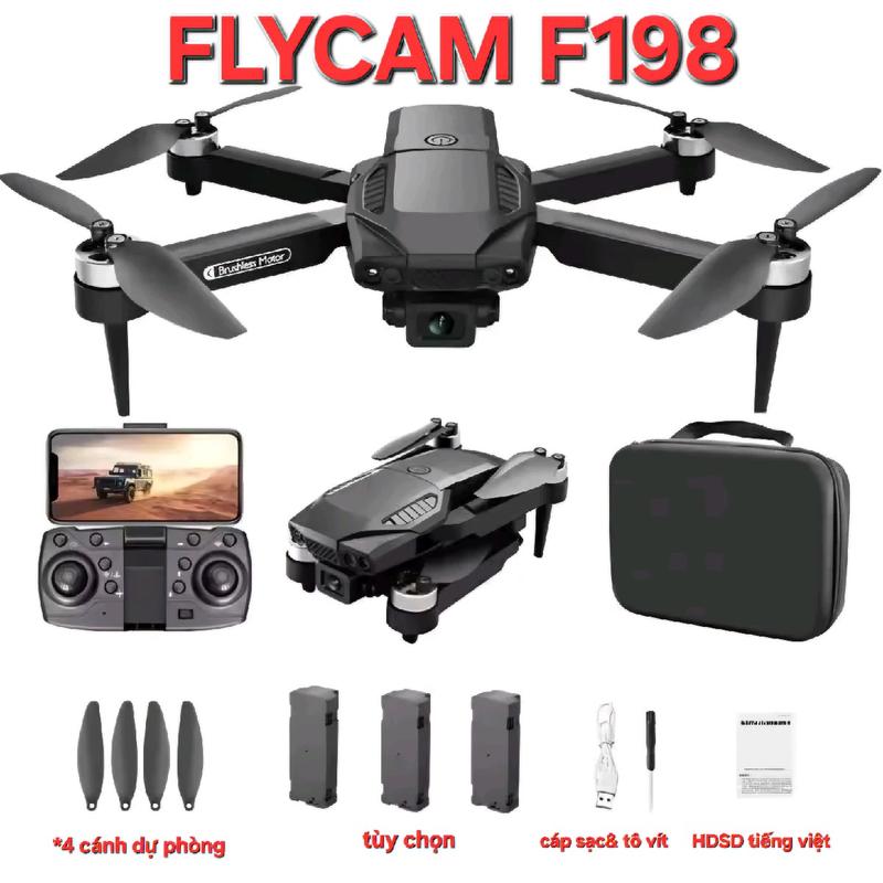 FLYCAM F198 NEW 2024 KHÔNG CHỔI THAN 2 CAMERA + CẢM BIẾN quang học ổn định VỊ TRÍ Drone Chụp Ảnh