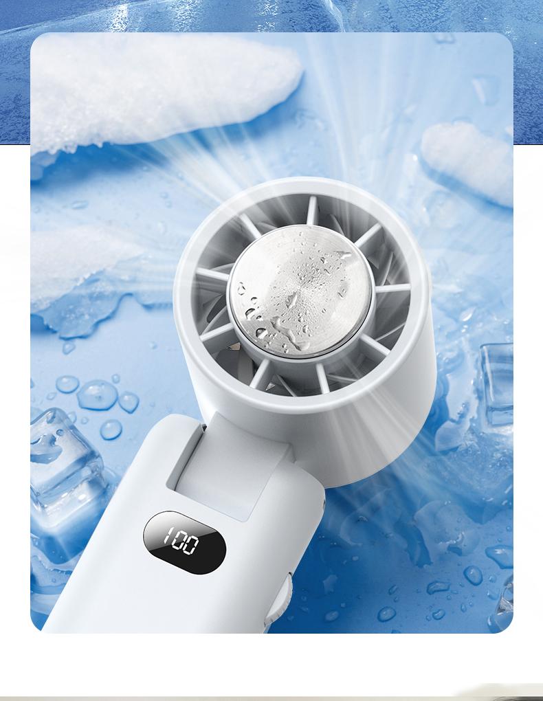 Product Introduction of Handheld small fan High speed powerful semiconductor cold air leafless spray refrigeration Small air conditioner Small mini turbine Portable portable charging Silent electric fan cooling magic weapon fan  portable 5