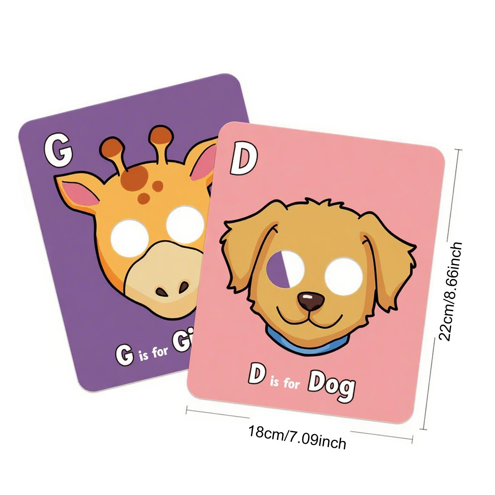 1/2/3 Sets Kids Alphabet Flash Cards with Animal Face Guards Toddlers ...