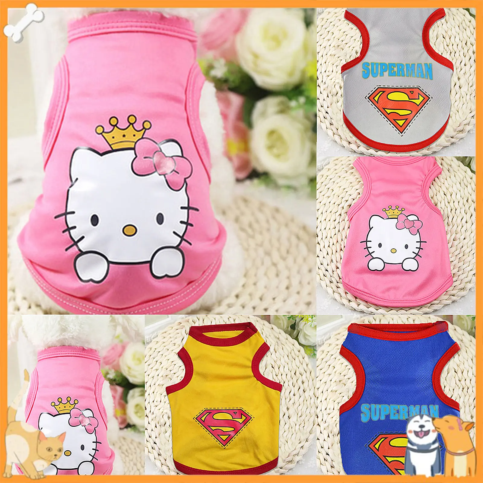 KIYA Vest Cute Cat Printing Two-legged Dog Cloth Breathable Soft T-shirt for Pet
