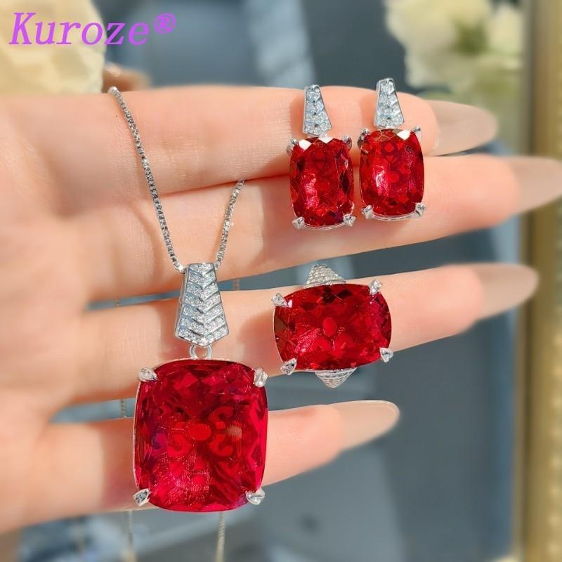 Kuroze new royal blue pigeon blood red pendant large carat fat square colored treasure earrings Paraiba ring green diamond suit women 2