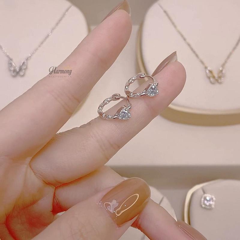 Khuyên tai tròn nữ bạc 925 hình vuông - tim đá xanh | TRANG SỨC BẠC HARMONY KN114