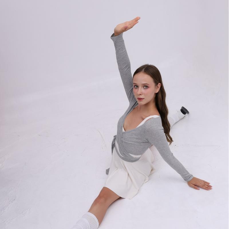 aeyo | Áo khoác cardigan tập gym yoga pilates tennis nữ LACE dây cột chéo, vải thun tăm mềm mịn Top 2