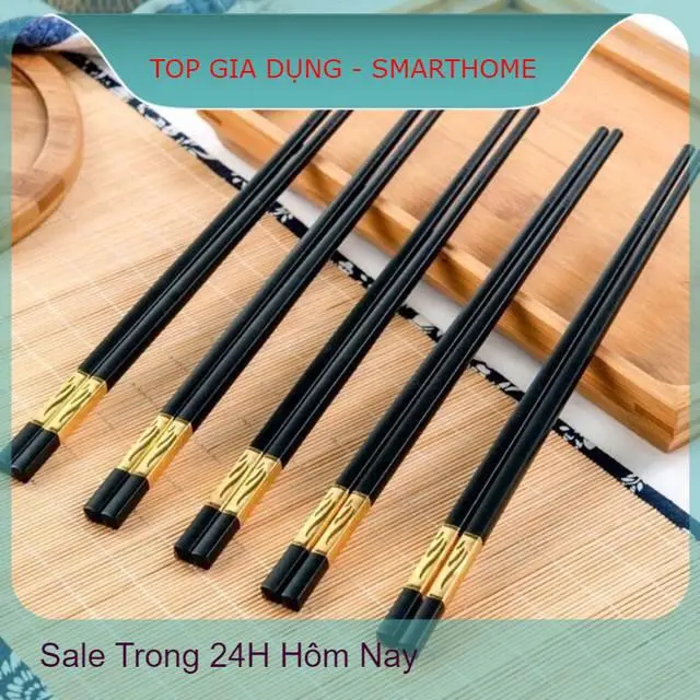 Đũa Mạ Vàng 10 Đôi Nhựa Đen Cao Cấp Chống Bong Tróc Chống Mốc Chịu Nhiệt Tốt 2