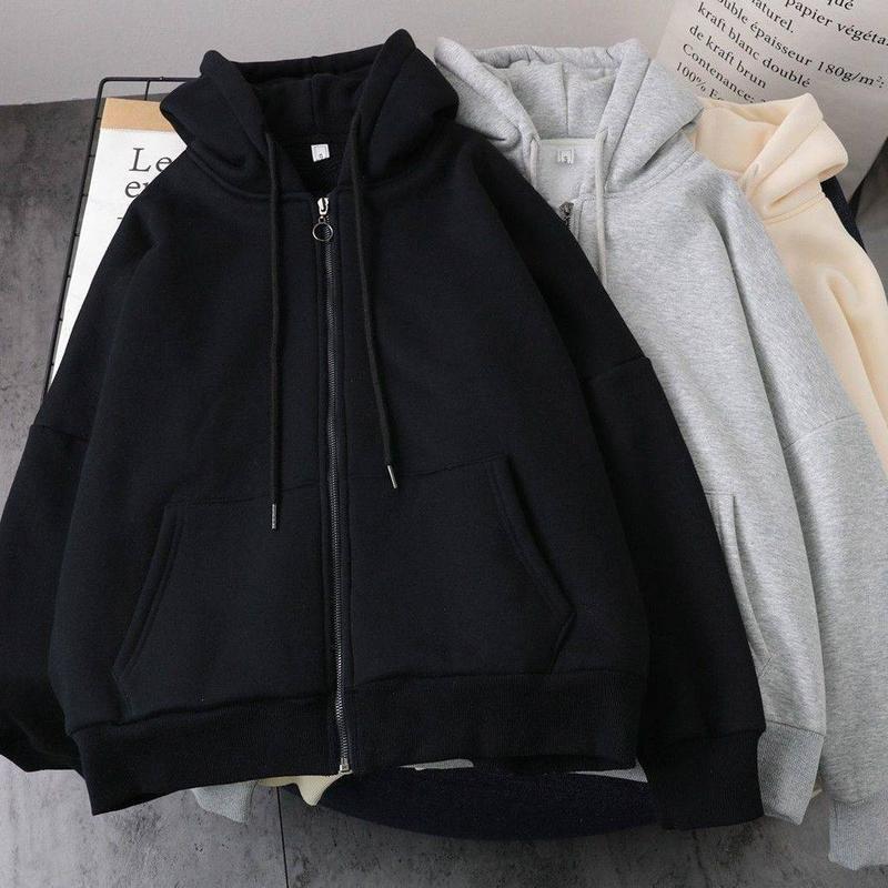 Product Introduction of Large Size Slimming Autumn and Winter Hoodie Coat Women's Ins Zipper Cardigan Fleece-Lined Thick Loose Sweater Women's Fashion 3
