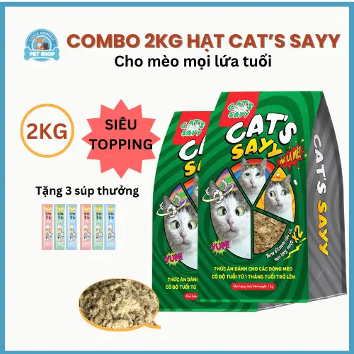 (Topping ruốc) COMBO 2KG hạt cao cấp CAT'S SAYY SIÊU TOPPING Ruốc Gà, hỗ trợ tăng cân, hỗ trợ làm mượt lông, Topping Ruốc làm cải thiện tình trạng kén ăn cho Mèo mọi lứa tuổi 0