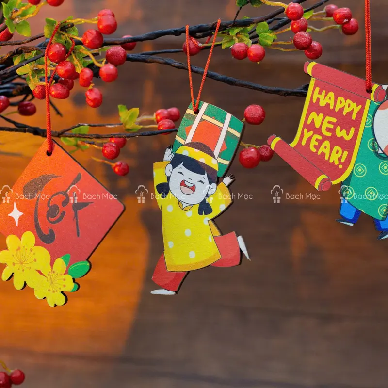 Set 10 hình gỗ (Mua 4 tặng 1) trang trí cầu may mắn, thuận lợi cho cả năm 4