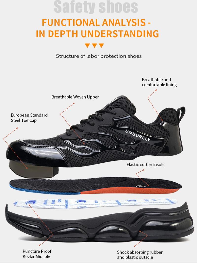 Product Introduction of Men's Fashionable Lace Up Low Top Safety Shoes, Casual Comfortable Breathable Anti-smash and Anti-puncture Shoes for Work, Fashionable Shoes for Daily Wear, Shoes for Men 6