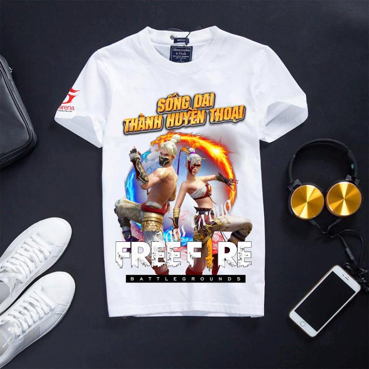 Áo thun trắng tay ngắn Free Fire lửa, áo phông Unisex Nam Nữ có Size áo từ 25-95kg