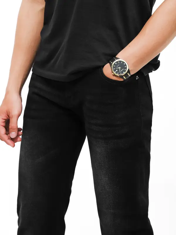 [QTV2] Quần jean nam co giãn, màu đen tuyền wash trắng thời trang, quần rin form ống slimfit_Q81 Pants Menswear Có Túi Cotton Denim 2