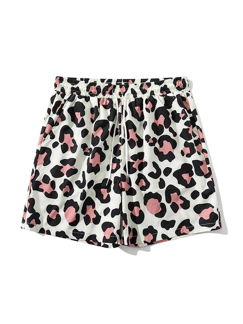 Product Introduction of Men's Leopard Print Drawstring Waist Beach Shorts, Regular Fit Casual Comfy Swim Shorts for Summer, Men's Shorts for Beach Vacation 4