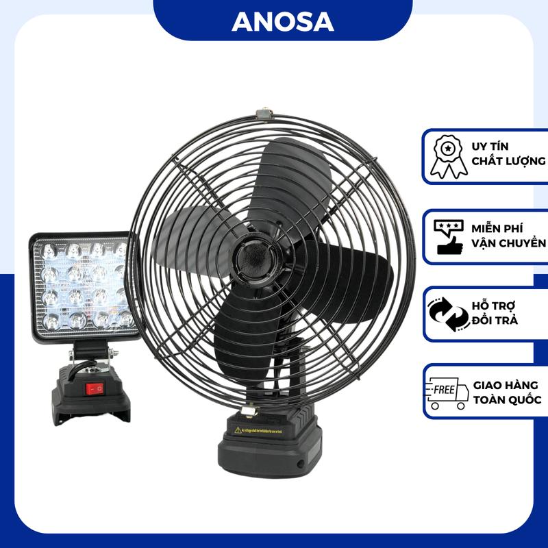 Combo thân đèn 16 bóng led và thân quạt 8 inch dùng pin chân phổ thông 4cm