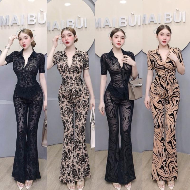 S66 - Set Áo Sơ Mi Tay Ngắn Phối Quần Loe Mai Bùi Store ( có lót)