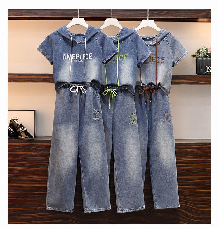 Product Introduction of Bộ Đồ Hai Mảnh Denim, Thời Trang Mùa Hè, Quần Dài Co Giãn, Áo Khoác Có Mũ Trùm Đầu, Ống Rộng Của Phụ Nữ, Phong Cách Hàn Quốc, Dáng Rộng Rãi Và Bó Sát, Thời Trang Women Top 2
