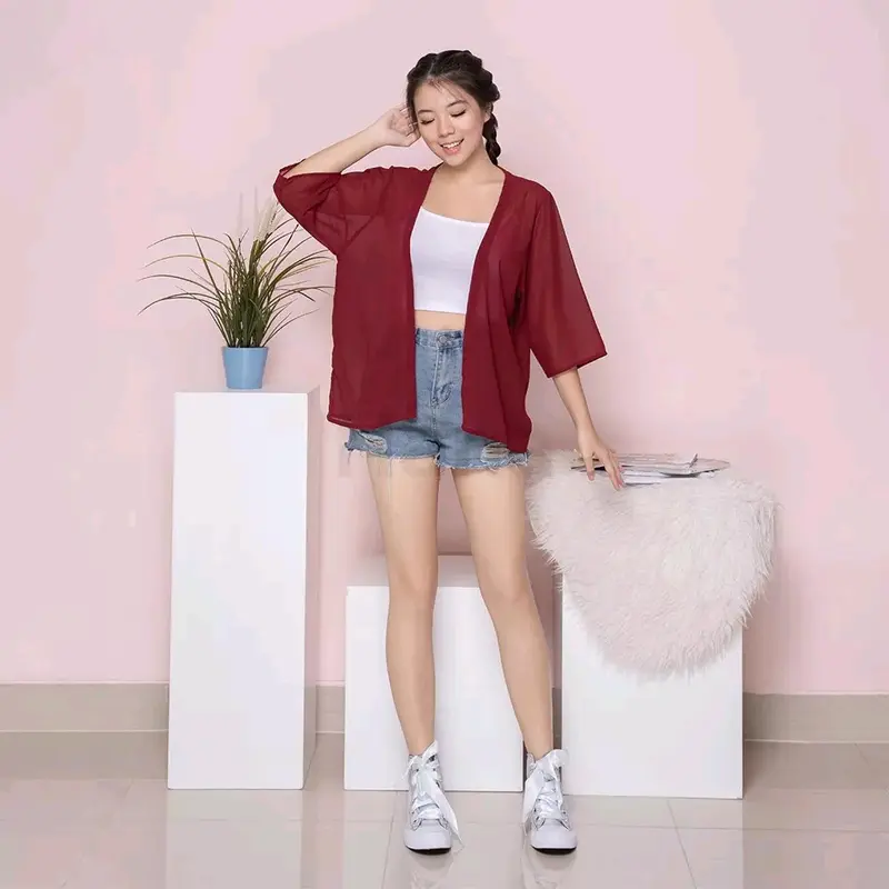 Hana Outer Fashion Atasan Cardigan Wanita Polos Terbaru Lucia Basic Baju Model Korea Sytle Panjang Pita Oversize Top Blazer Casual Hanya Boleh Dicuci Dengan Tangan Yellow Kimono 8