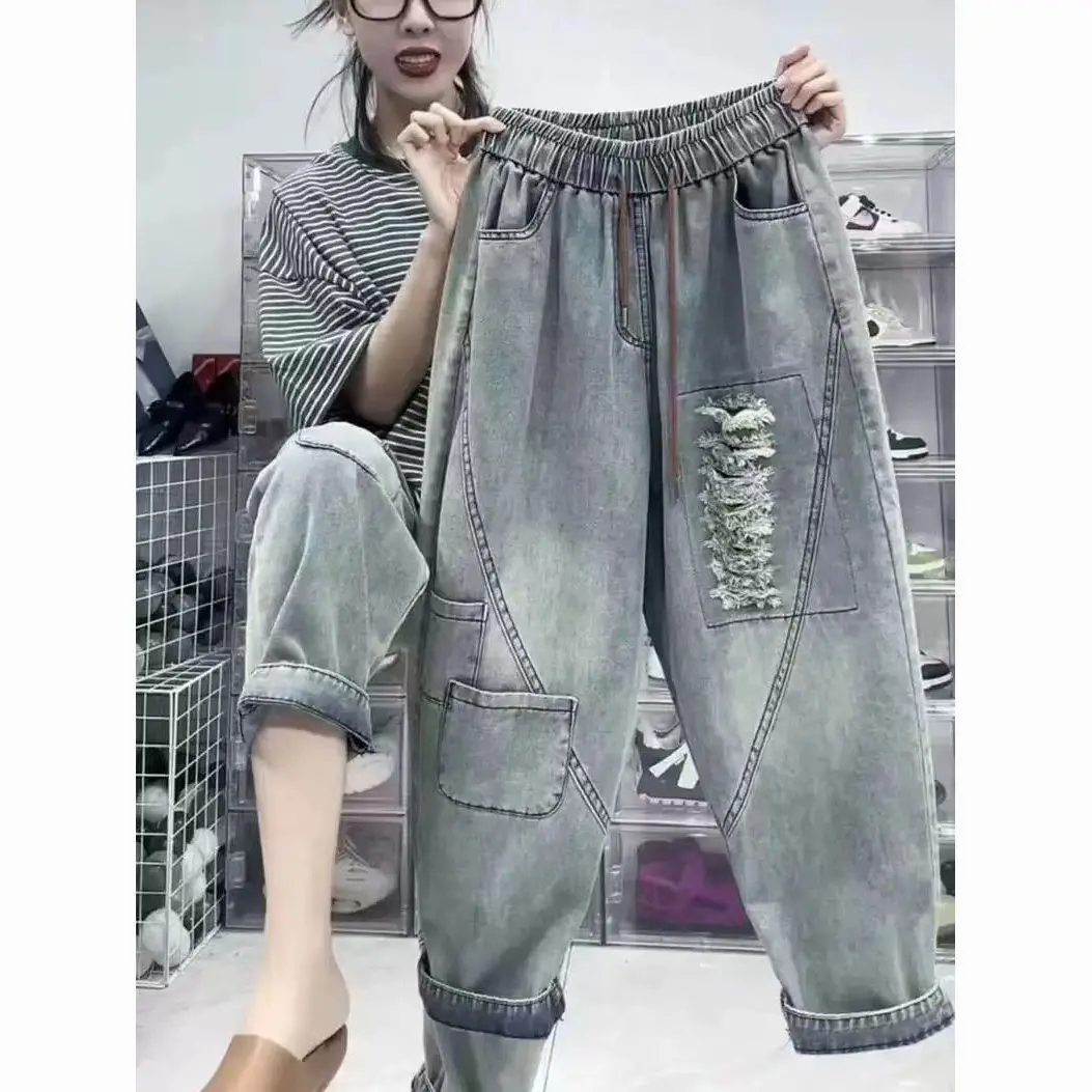 Quần Cho Bố Denim, Ngoại Cỡ, Mỏng, Cạp Cao, Bó Sát, Dành Cho Nữ, Eo Co Giãn, Quần Harem, Dáng Rộng Vừa Vặn, Phong Cách Cổ Điển Quần Cà Rốt, Quần Cropped, [2886 Đánh Giá Tích Cực]