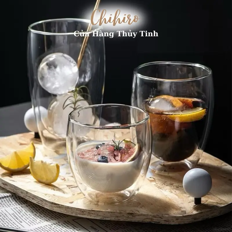 Ly Thuỷ Tinh 2 Lớp,Cốc Thuỷ Tinh Hai Lớp Borosilicat Uống Nước,Cà Phê,Trà Sữa,150ml 250ml 350ml 450ml-Chihirostore.decor
